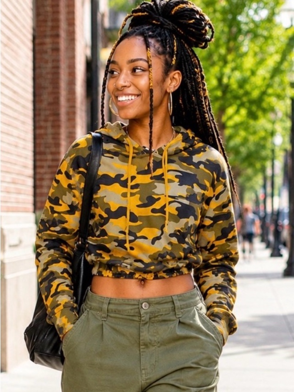 Feathers Yellow & Olive Camo Hooded Pullover